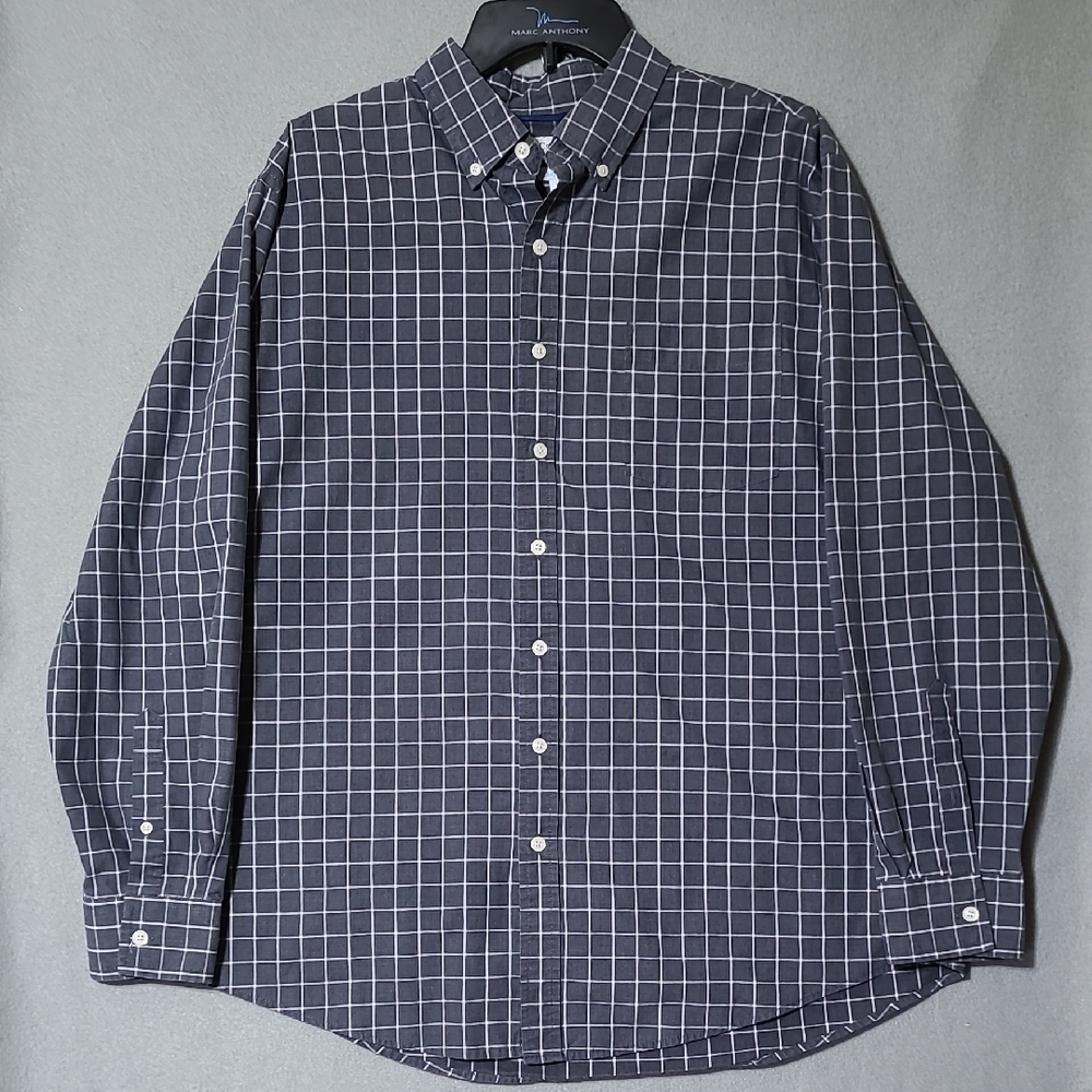 CROFT & BARROW Men's Gray Checkered Button Up Long Sleeve Shirt - Size X-Large